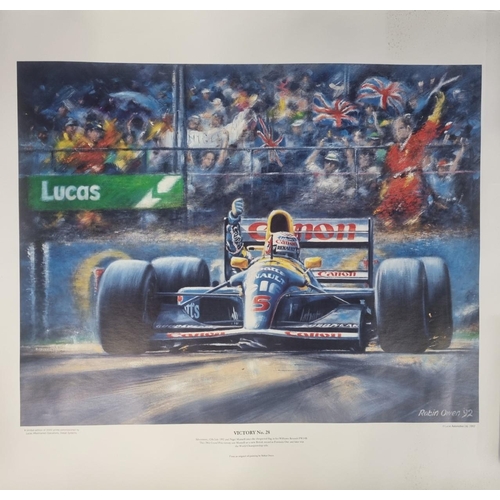 338 - A 1992 limited edition Formula 1 Grand Prix Nigel Mansell print, by Robin Owen - 'Victory No.28'. Di... 