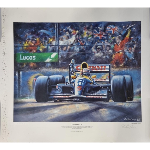 344 - A signed limited edition Formula 1 Grand Prix Nigel Mansell print, by Robin Owen 'Victory No. 28', f... 