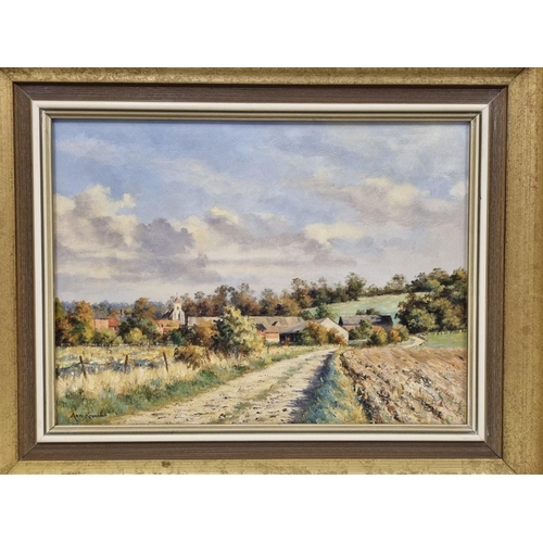 350 - A well-rendered, original oil scene 'Bridle Path to Firle Village', by Ann Knowler. Framed dimension... 