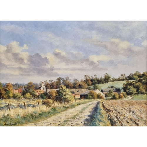 350 - A well-rendered, original oil scene 'Bridle Path to Firle Village', by Ann Knowler. Framed dimension... 