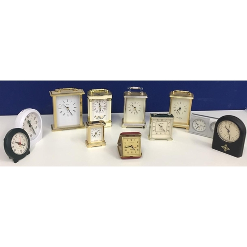 390 - A collection of ten vintage clocks, including six carriage clocks, Westclox. Untested.