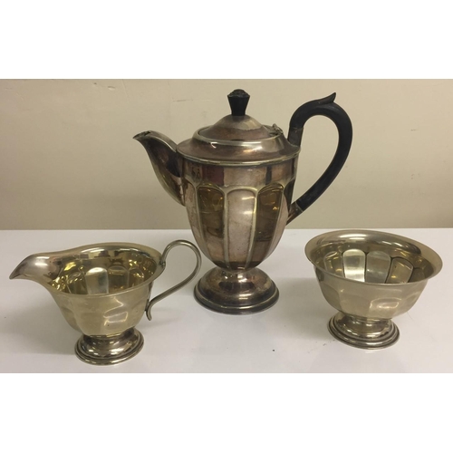 432 - A vintage, silver-plated coffee pot, milk jug & sugar bowl.