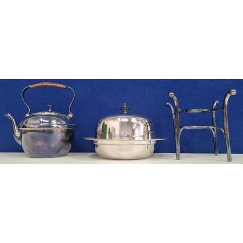 439 - A collection of silver plate, to include a teapot & stand, together with a muffin dish.