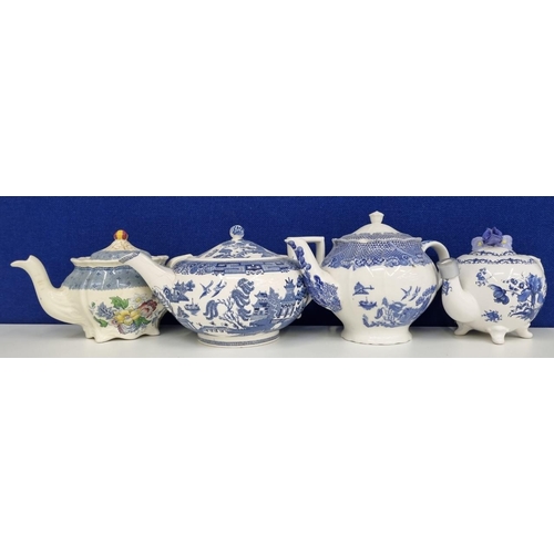 492 - Four ceramic teapots, to include an older 'Willow' pattern 'Wedgwood' example, together with 'Ironst... 