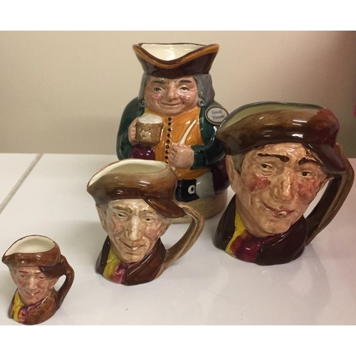 621 - Four Royal Doulton toby jugs, including 'Appy' & 'Honest Measure'.