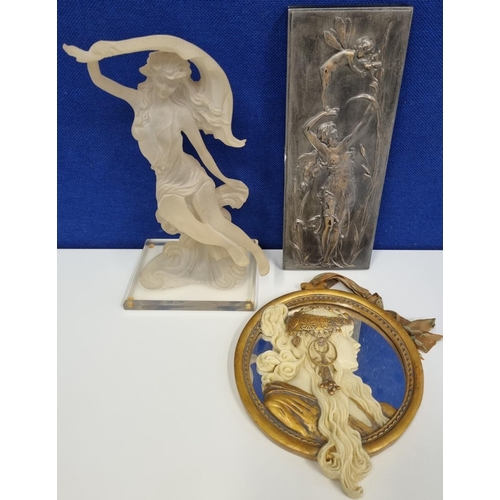 641 - A small lot of 'Art Nouveau' reproduction decorative items. To include an Alphonse Mucha inspired mi... 