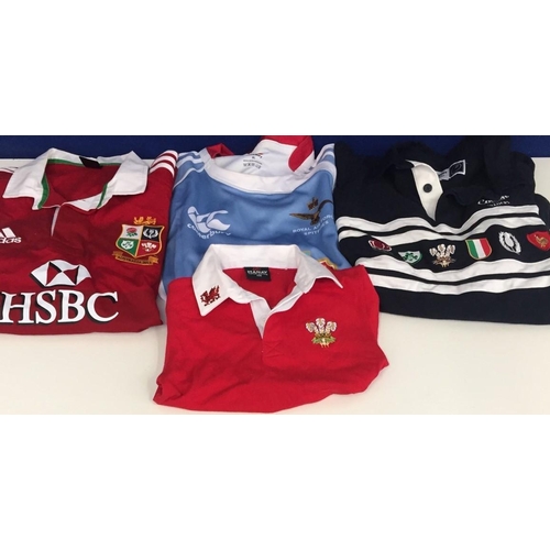 732 - Four Rugby shirts, including Wales (size XSB), Canterbury Royal Airforce Spitfires (XL), British Lio... 