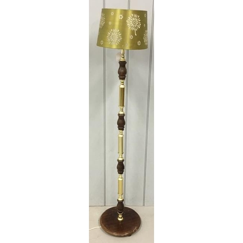 787 - A vintage tall lamp, with mahogany & brass stem. Height 145cm. Tested & appears in full working orde... 