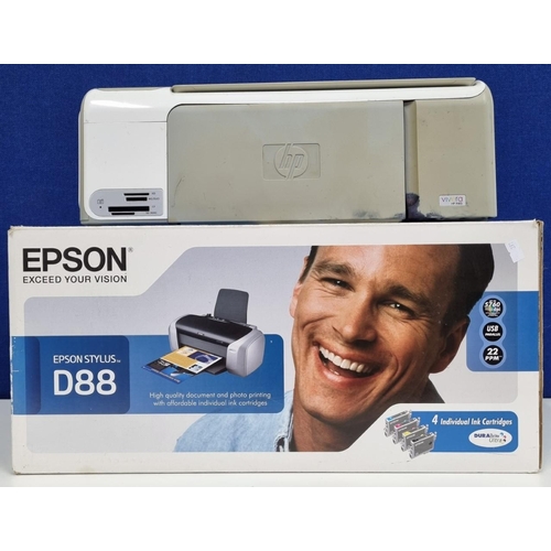 795 - Two printers to include 'Epson D88'(with original box)& an 'HP C4100', together with a computer keyb... 