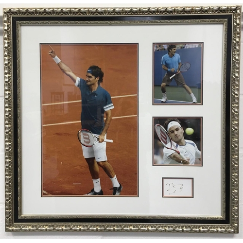 1686 - A large quality framed Presentation of 3 photographs of Roger Federer, together with autograph. Cert... 