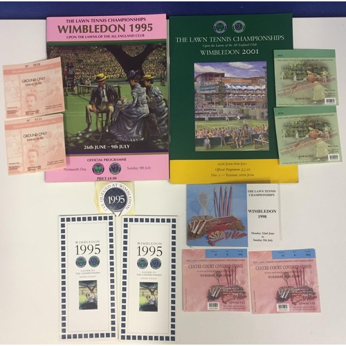 1702 - A selection of Wimbledon programmes (1995 & 2001), together with ticket stubs (1995, 1998 & 2001).