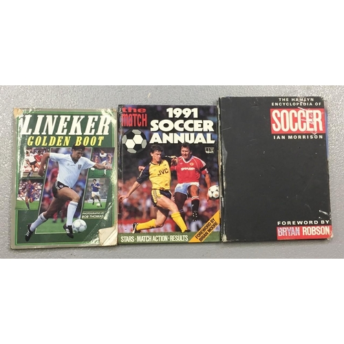 1743 - Three football-related books. Lineker Golden Boot, Hamlyn Encyclopedia of Soccer & 1991 Soccer annua... 