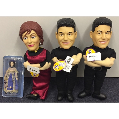 1830 - Three Plush Mojo X-Factor toys - Simon Cowell(x2), Sharon Osbourne; together with a Del Prado Victor... 