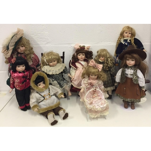 1835 - A collection of 9 unboxed Leonardo porcelain dolls, including Imogen, Caroline, Christina, Hai Ling,... 