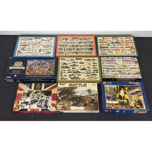 2474 - A mixed lot of  9 jigsaws, by various manufacturers. Themes include military etc. Unchecked for comp... 