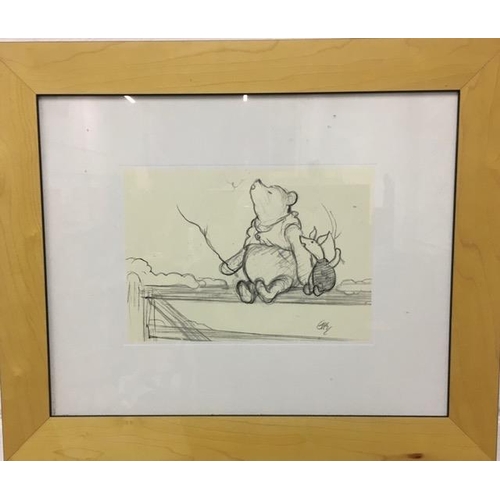 301 - A lovely framed pencil print, after E H Shepard, of Winnie The Pooh & Piglet. Illustration featured ... 