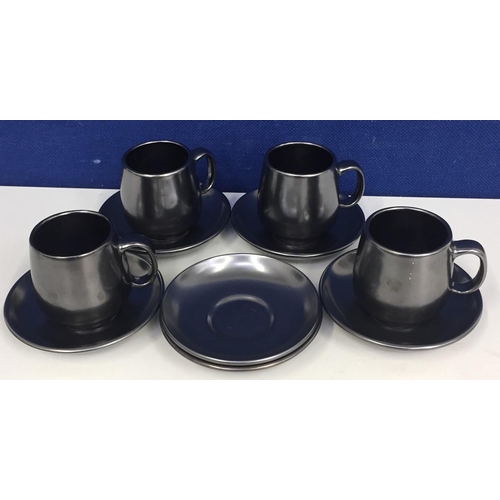 491 - A part tea set, by Prinknash Pottery. Includes 4 cups & 6 saucers.