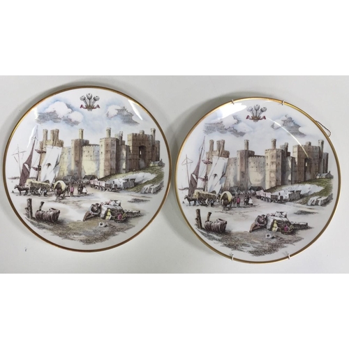 505 - Two Royal Worcester Display Plates, depicting Caernarvon Castle, to celebrate the investiture of HRH... 