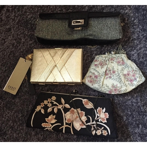 678 - A selection of four evening bags. Includes Gigi box bag, by Coast (unused, retailed £45), black flor... 