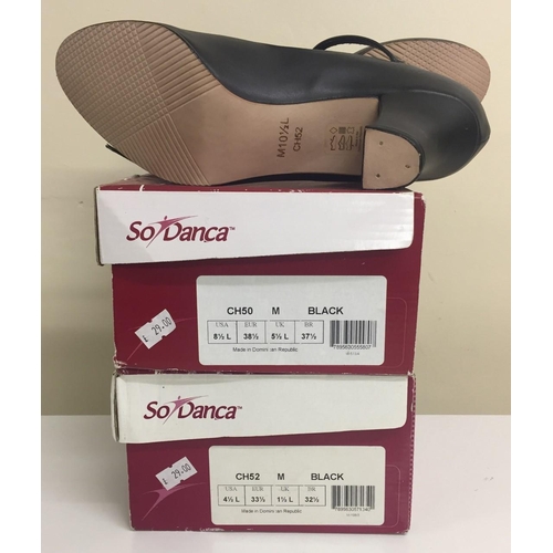 716B - Three pairs of new/unused, black professional dance shoes from So Danca, US sizes 4.5L, 8.5L & 10.5L... 