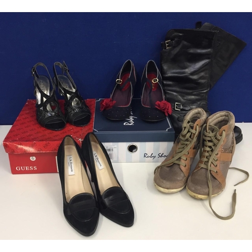 716C - Five pairs of used ladies shoes, sandals & boots. Size 5 (Euro 36). Includes Dune, Guess (5M), LK Be... 