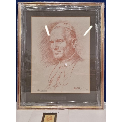 383 - A 'Pope John Paul II' limited edition print, from an original chalk portrait by Leonard Boden. Hand-... 