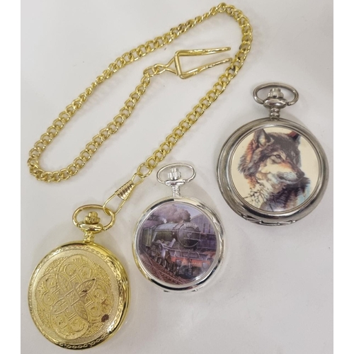 387 - A trio of contemporary pocket watches, to include a railwayana 'Flying Scotsman' commemorative examp... 