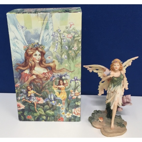 490L - A boxed, Shudehill Victorian hand-painted romantic fairy figurine, in green. No.20405. 25.5cm tall.