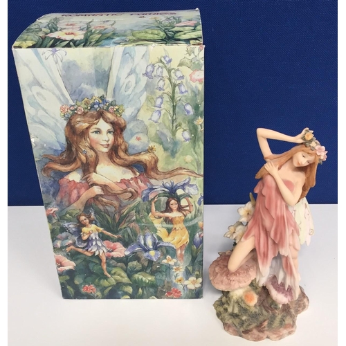 490P - A boxed, Shudehill Victorian hand-painted romantic fairy figurine, in pink. No.20404. 25cm tall.