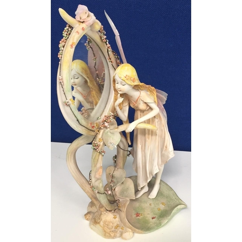 490W - An unboxed, hand-painted fairy figurine, with mirror.