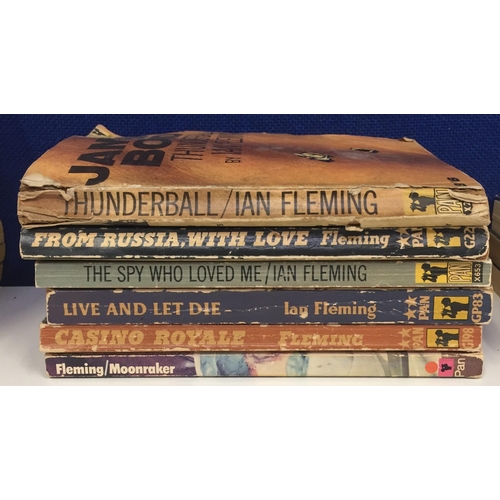 A collection of six early edition James Bond paperbacks, by Ian Fleming. To include Moonraker (1956), Thunderball (3rd printing 1963), Live & Let Die (1957), Casino Royale (3rd Printing 1958), From Russia, With Love (1959), The Spy Who Loved Me (1967).
