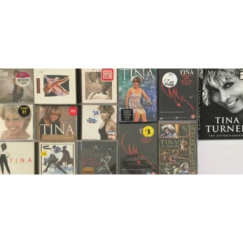 3615 - Tina Turner - a collection of mostly new/unplayed CD's (x9), DVD's (x4) & Book