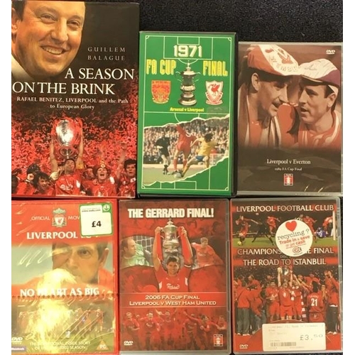 3725 - Liverpool FC related - a collection of mostly new/unplayed/unread DVD's (x4), Video & Book.