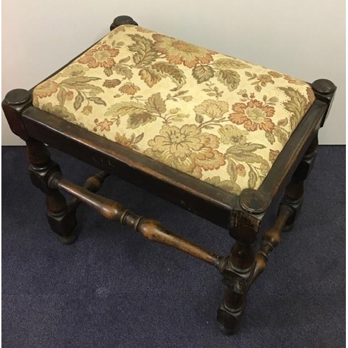 95 - An Edwardian, oak-framed, upholstered stool. Dimensions(cm) H50, W52, D37.