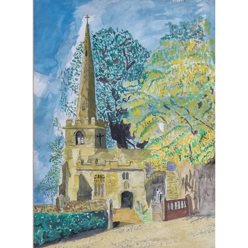 299 - A local interest, finely detailed & vibrant watercolour study of Stanton village church, Cotswolds. ... 