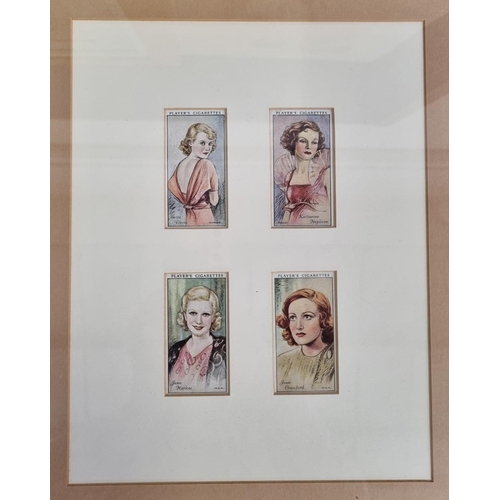 327 - An eclectic assortment of three prints & framed 'Player's' cigarette cards. Some vintage glamour the... 