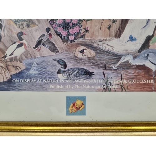 369 - A framed 'Nature in Art Trust' poster of various animals. Framed dimensions(cm) H54, W65.