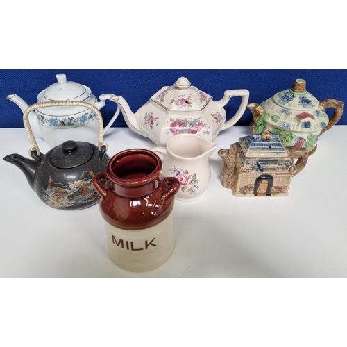 625C - A mixed lot of seven ceramics, largely teapots of various makes & sizes. To include two 'Japan' cott... 