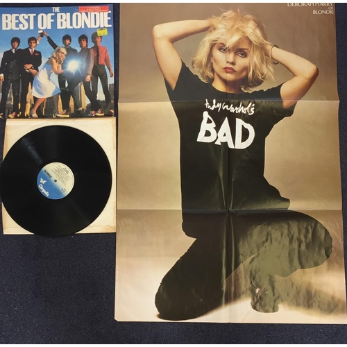 725 - Best Of Blondie vinyl album, Chrysalis CDL TV1 A7/B7, along with a poster of Debbie Harry.