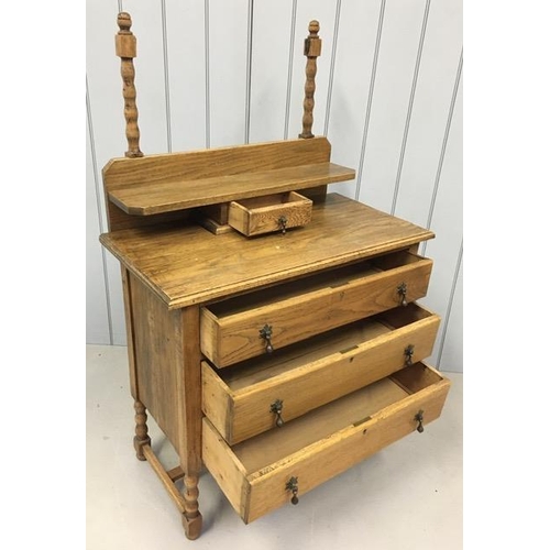 69 - A vintage pine chest of drawers, with table-top shelf/jewellery box & mirror supports. Mirror not pr... 