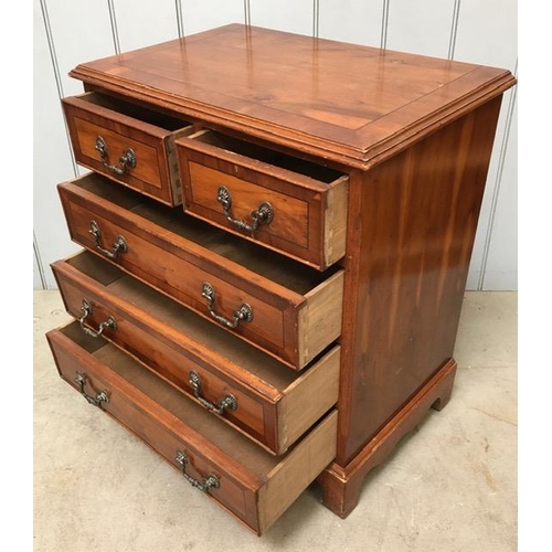 86 - A Georgian-style, yew-veneered chest of two over three drawers. Dimensions(cm) H65, W30, D14.