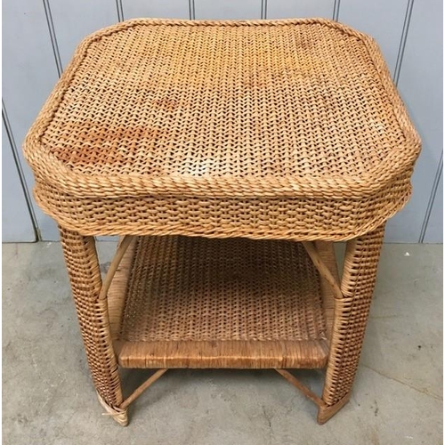 91 - A vintage wicker side table. Dimensions(cm) H63, W58, D58.