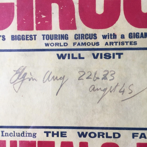 294 - A rare, framed, original 1940's circus poster, advertising the 'Royal George Circus' and pencil note... 