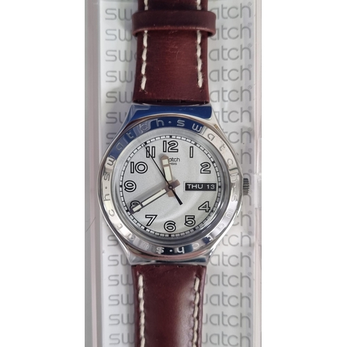 393S - A rarer 'Swatch' 'Irony, Casse-Cou' watch with a brown leather strap, from 2003. In an original box ... 