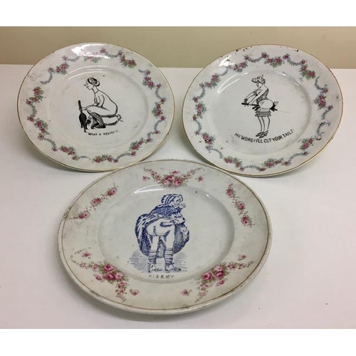 612 - A collection of three rare, early 20th century 'saucy' plates.