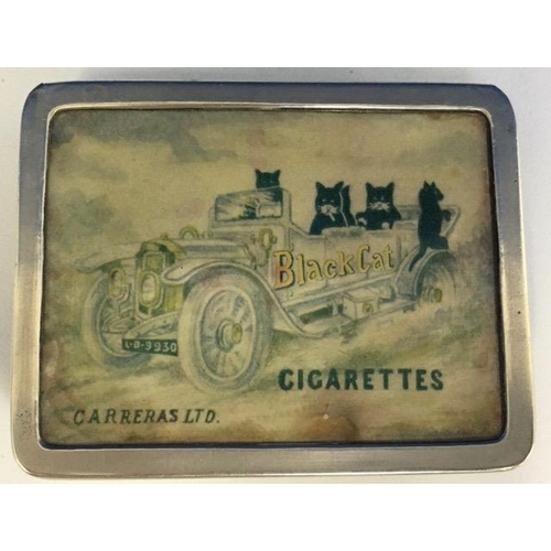 634 - A rare advertising matchbox/striker, by Black Cat Cigarettes. 6cm x 2cm.