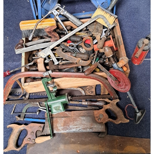 711C - A large quantity of vintage tools, together with a folding workbench.