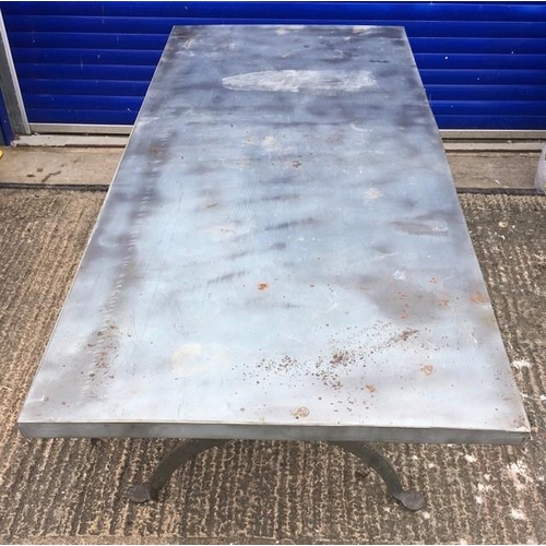 713D - A substantial, outdoor galvanised table. Dimensions(cm) H75, L200, D90.