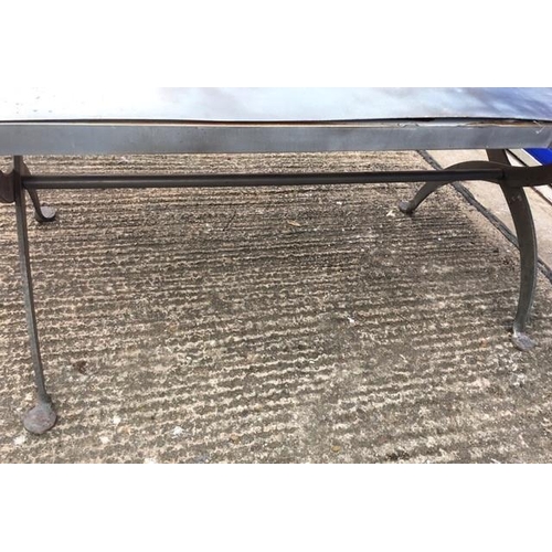 713D - A substantial, outdoor galvanised table. Dimensions(cm) H75, L200, D90.