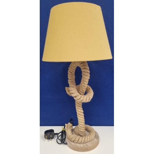 772 - A 'nautical' themed table lamp, with a wooden base & rope column. Height 60cm.